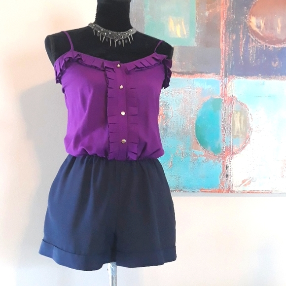 Express Purple/ Blue Romper Short Set Size S/P  / NWOT - Picture 1 of 14